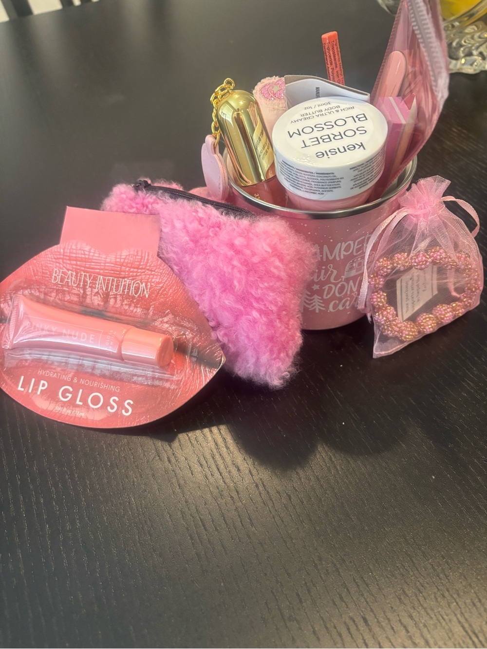 Pink Beauty Gift Set with Lip Gloss & Alpaca pouch